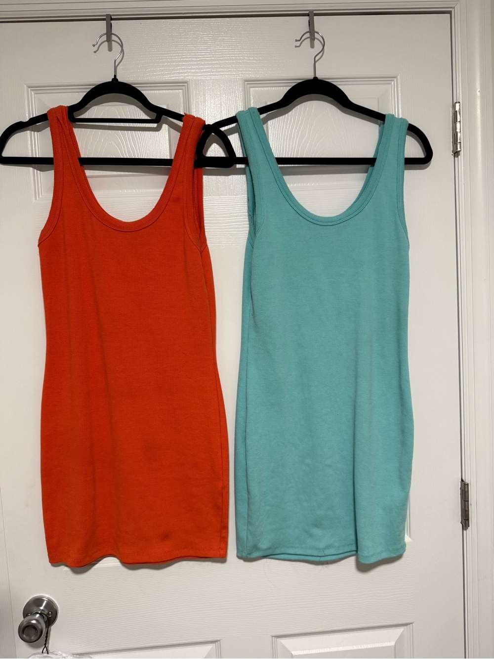 Women’s Sleeveless Tank Top Dresses - Orange and Light Teal